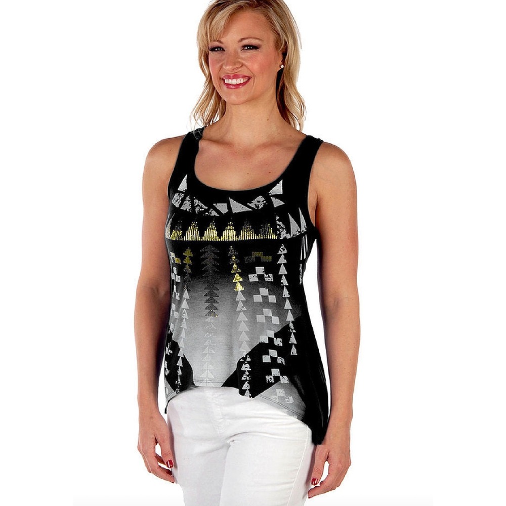 Liberty Wear Tank Top Women Medium Black Arrowhead Sequin Loose Fit Western Boho